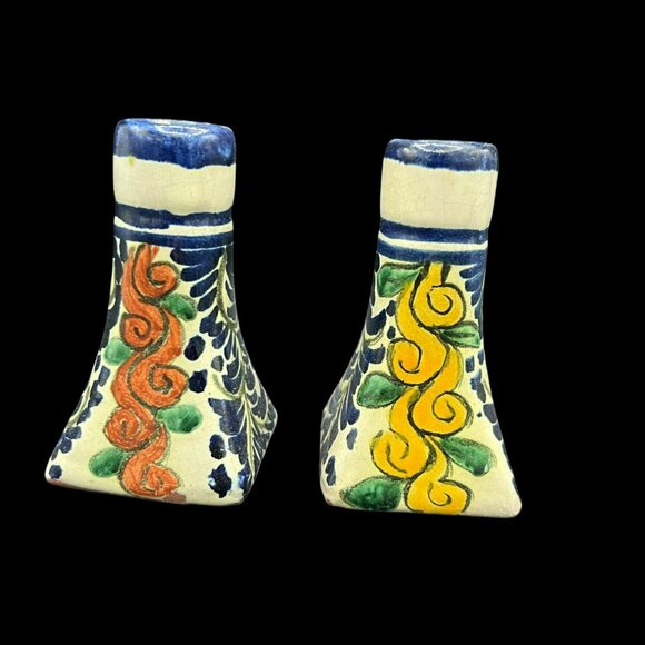 Set of 2 Talavera Candlestick / Mini Bud Vases Mexico Hand-Painted 4.5 x 2.5 in - Picture 3 of 6